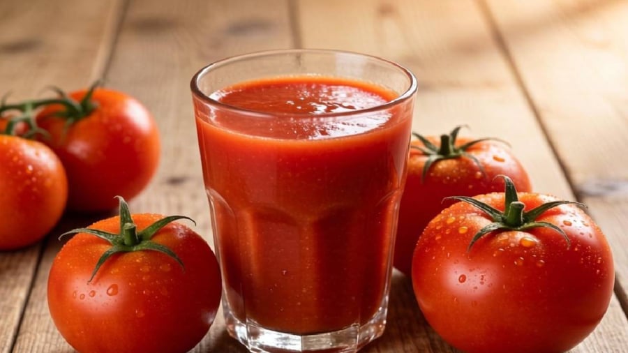 Bạn có thể dùng máy ép hoặc máy xay sinh tố để làm nước ép cà chua.
