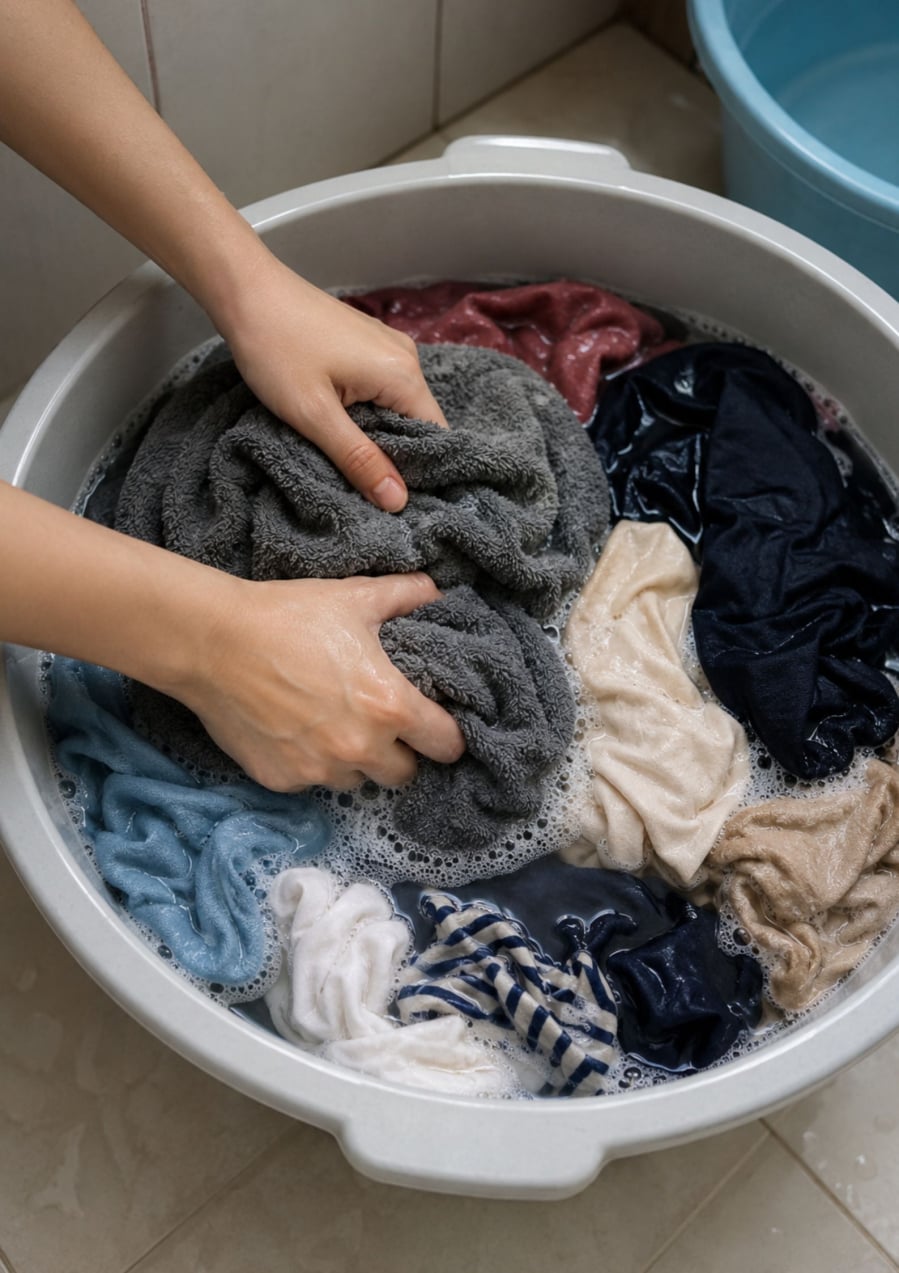 Giặt khăn chung với quần áo cũng là một lý do khiến khăn giặt xong vẫn hôi