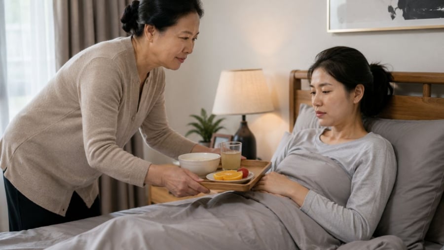 Bà cũng quan tâm khi tôi ốm nhưng đôi khi tôi muốn được nằm yên thì bà vẫn liên tục đi ra đi vào khiến tôi không thấy thoải mái