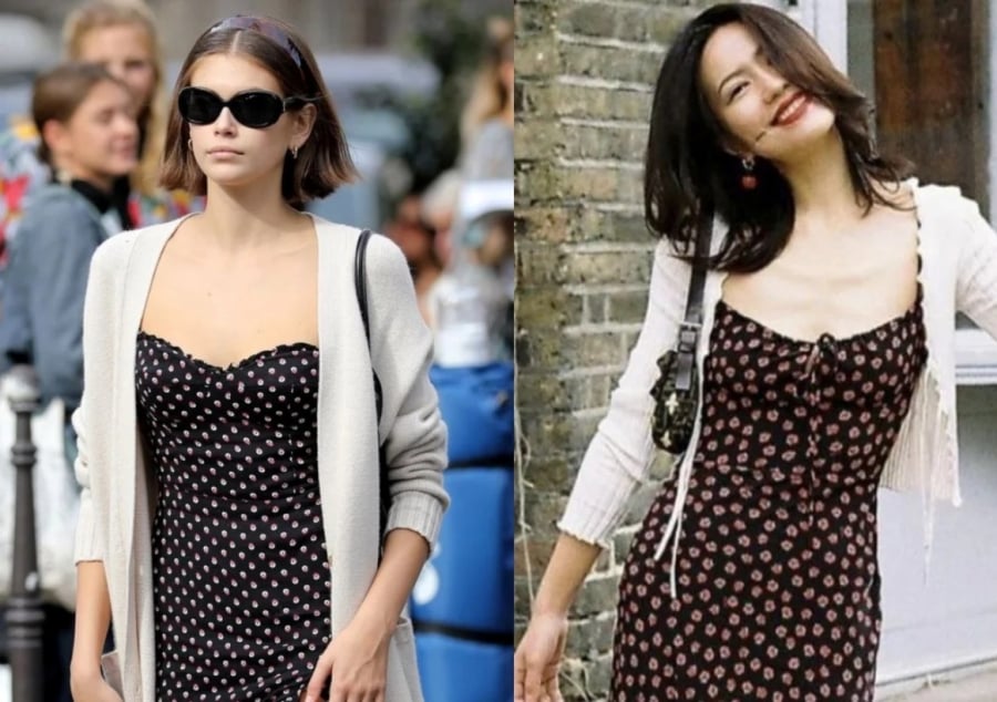 Khi kết hợp cùng cardigan len mỏng, món đồ quen thuộc này không chỉ giữ được nét nữ tính đặc trưng mà còn tạo cảm giác sang trọng