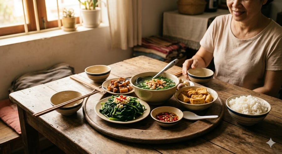 Những loại rau dân dã như rau lang, mồng tơi hay cải xanh có thể giúp bữa ăn hàng ngày cân bằng hơn và hỗ trợ hệ tiêu hóa hoạt động ổn định.