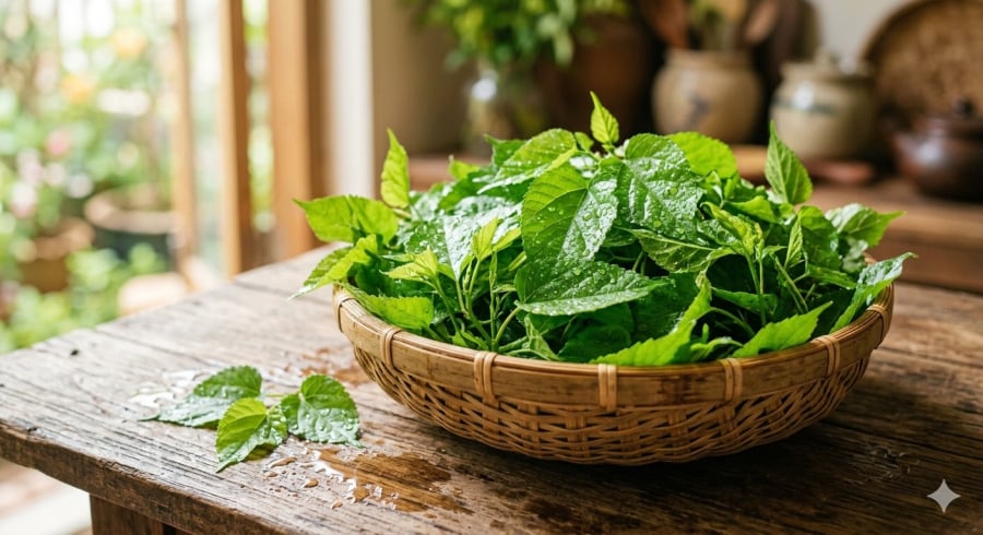 Chồi lá dâu tằm non được nhiều người dùng để chế biến món ăn thanh mát ngày hè.