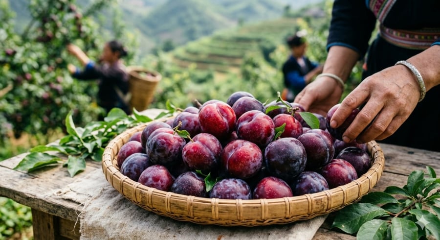 Mận hậu ruby được xem là dòng mận cao cấp nhờ vị ngọt đậm và màu sắc đẹp mắt.