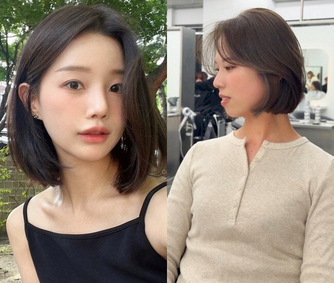  Với độ dài ngang cằm hoặc chạm vai cùng phần đuôi ôm nhẹ vào gương mặt, kiểu tóc này giúp tổng thể trông gọn gàng và trẻ trung hơn hẳn.