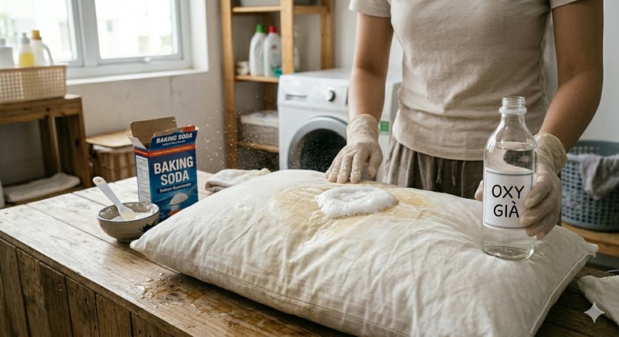 Oxy già là mẹo làm sạch vết ố lâu ngày mà không cần dùng chất tẩy quá mạnh.