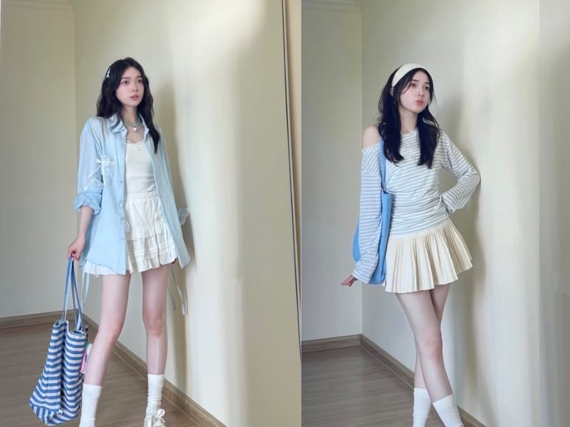  Xanh khói mang lại cảm giác hiện đại, nhẹ nhàng và có chút thanh lịch tối giản, trong khi vàng bơ giúp outfit sáng hơn mà vẫn giữ được vẻ mềm mại.