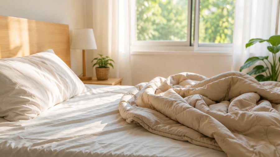 Hãy mở cửa sổ cho ánh sáng vào phòng, đánh răng, chuẩn bji mọi thứ buổi sáng xong rồi hãy gấp chăn màn