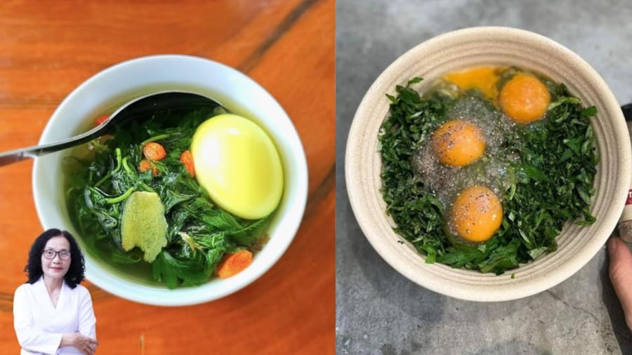 Trứng gà ⱪḗt hợp với ngải cứu tạo ra món ăn bổ dưỡng.