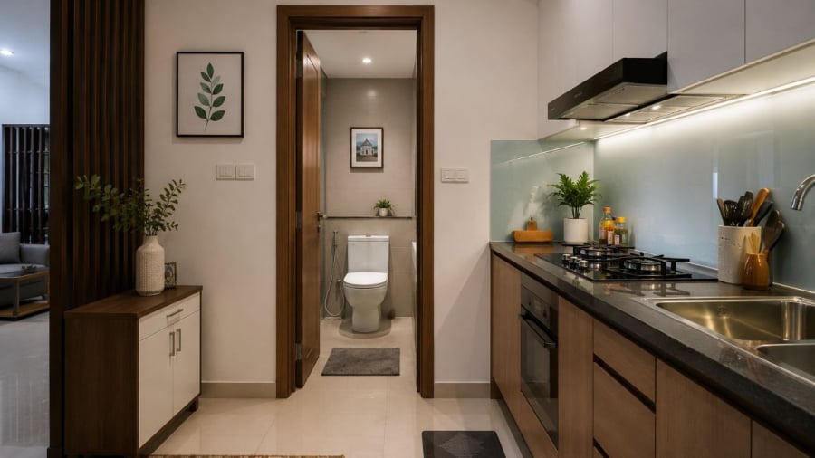 Cần tránh đặt bếp gần nhà vệ sinh