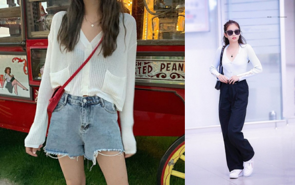 Các thiết kế cardigan ngắn với chất liệu mỏng nhẹ thường xuyên xuất hiện trong outfit của nhiều idol nữ Hàn Quốc nhờ khả năng giúp vóc dáng trông cao ráo hơn.