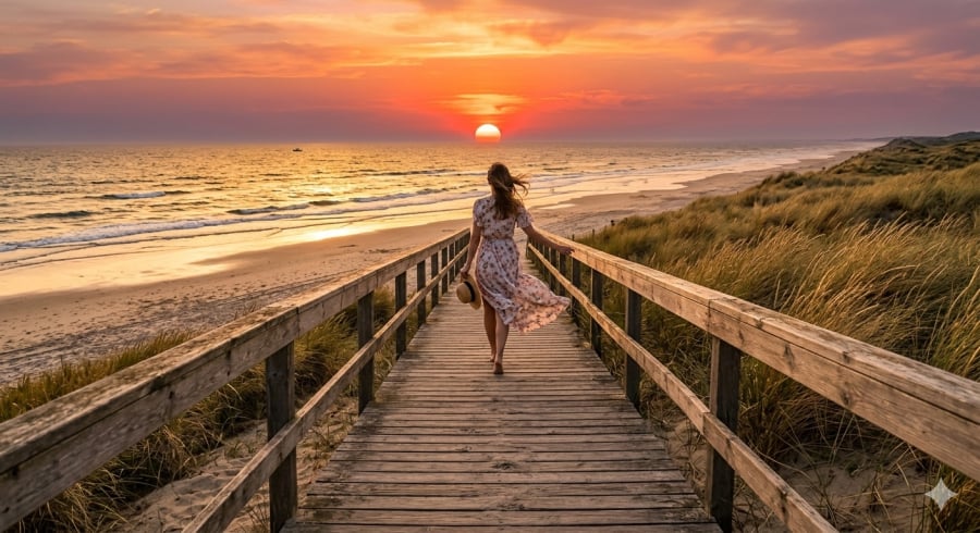 Con đường hướng ra biển lúc hoàng hôn