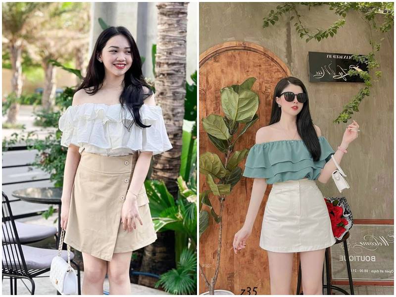 Một trong những lý do khiến áo trễ vai được yêu thích suốt nhiều mùa hè là khả năng phối đồ khá linh hoạt.