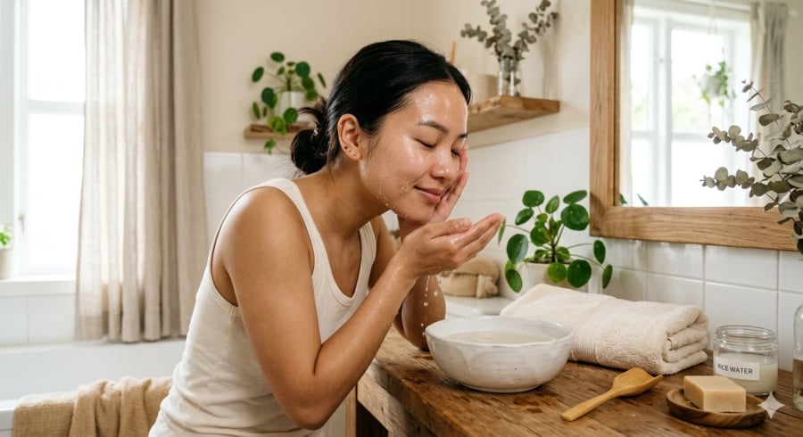 Nước vo gạo được nhiều phụ nữ sử dụng để làm sạch da và hỗ trợ dưỡng sáng tự nhiên tại nhà.