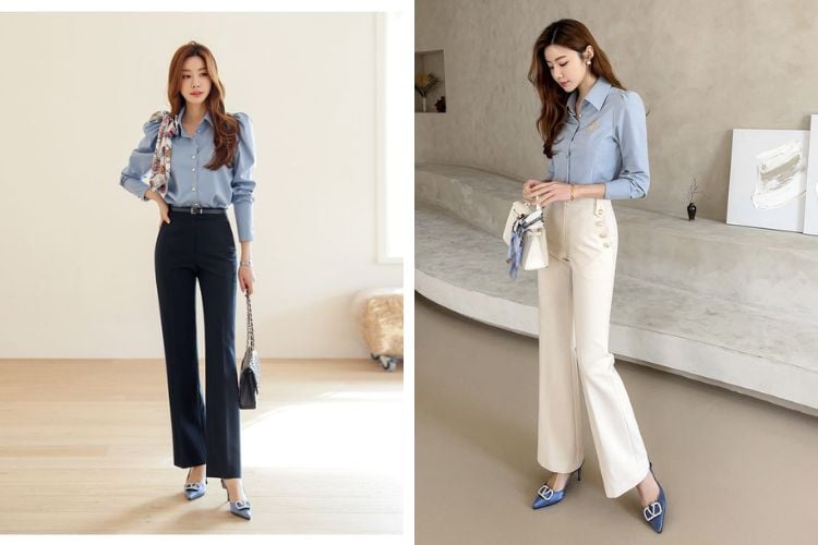 Thiết kế này có thể kết hợp cùng quần jeans, chân váy hay quần âu mà vẫn tạo cảm giác mềm mại và sang trọng hơn đáng kể so với áo sơ mi thông thường.