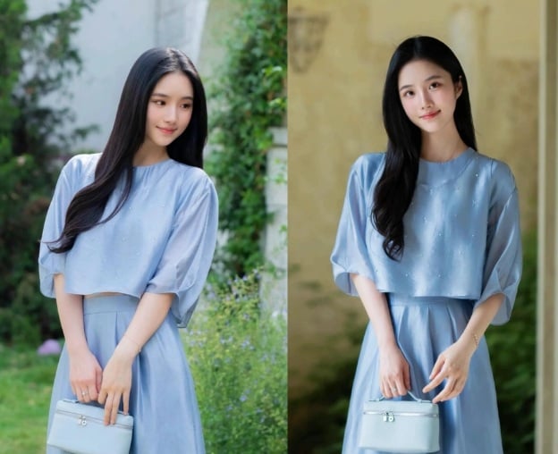 Khi phối cùng chân váy midi cạp cao, tổng thể outfit mang lại cảm giác dịu dàng và có chút hơi hướng thời trang Pháp.