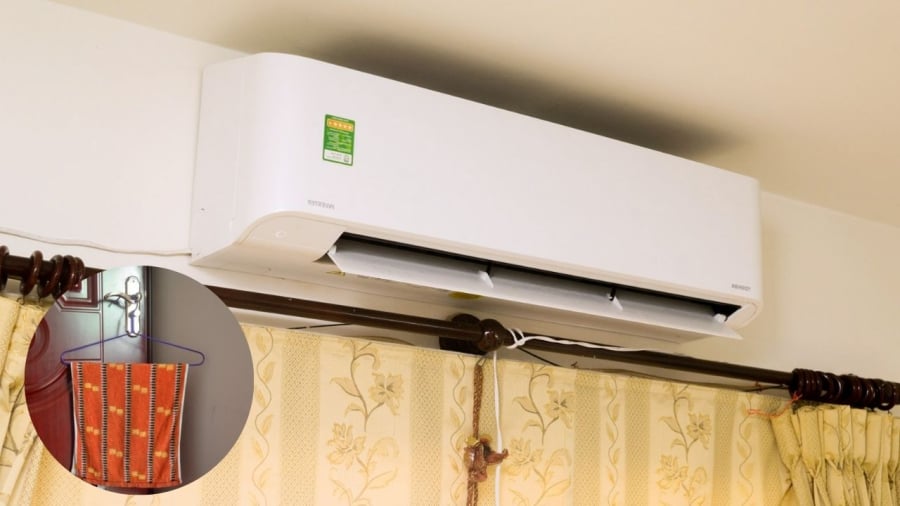 Bạn có thể treo một chiếc khăn ẩm trong phòng điều hòa để duy trì độ ẩm, tránh khô miệng, khô mũi.