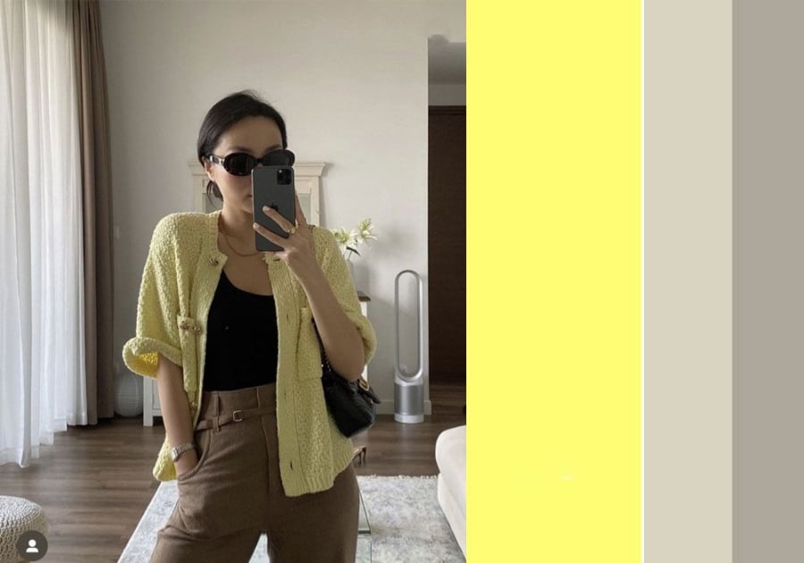 Một bên là sắc vàng ấm nhẹ, một bên là gam trung tính thiên lạnh, sự kết hợp này giúp tổng thể trở nên hài hòa và dễ ứng dụng.