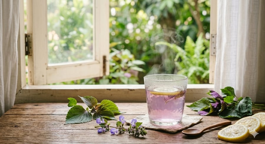 Uống nước lá tía tô vào buổi sáng được nhiều người xem là cách giúp cơ thể thanh lọc và hỗ trợ trao đổi chất tốt hơn.