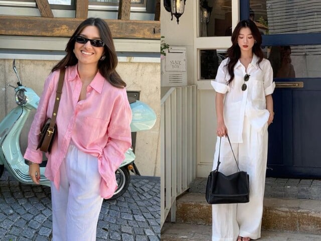 Năm nay, những mẫu áo linen dáng rộng với gam màu trung tính như trắng, kem, be hay nâu nhạt xuất hiện dày đặc trong phong cách của các fashion blogger.