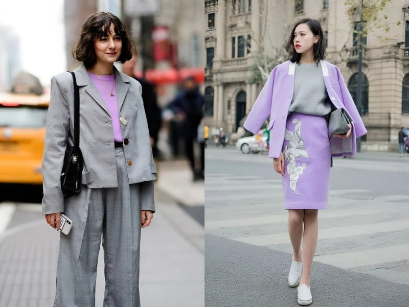 Khi kết hợp cùng màu xám, tổng thể trang phục trở nên cân bằng hơn, vừa giữ được nét nữ tính vừa tạo cảm giác hiện đại và thanh lịch. 