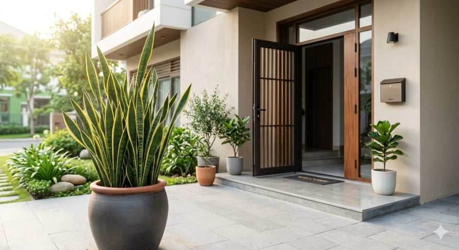 Nhiều gia đình đặt cây lưỡi hổ trước cửa với mong muốn mang lại cảm giác bình an, may mắn và nguồn năng lượng tích cực cho ngôi nhà.