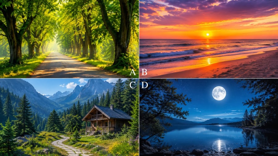 Bạn sẽ chọn khung cảnh nào để dừng chân và thư giãn? Đáp án có thể tiết lộ một điều thú vị về tính cách, trực giác và vận may của bạn trong thời gian tới.