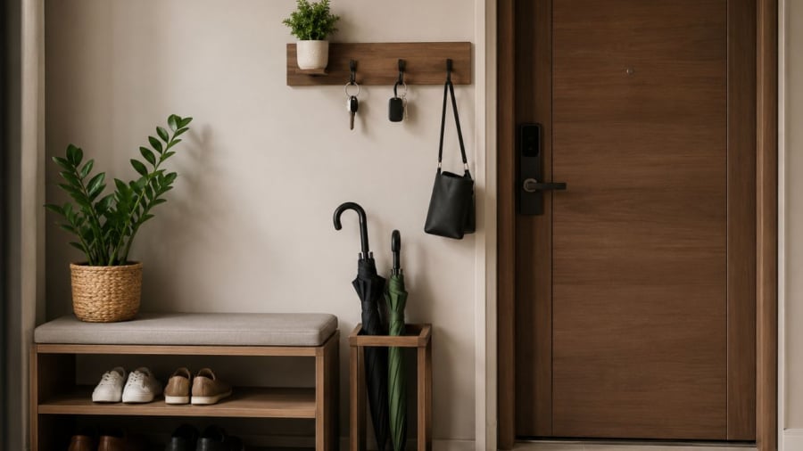 Kệ hoặc khay chìa khóa nên đặt gần cửa ra vào để tiện khi cần lấy