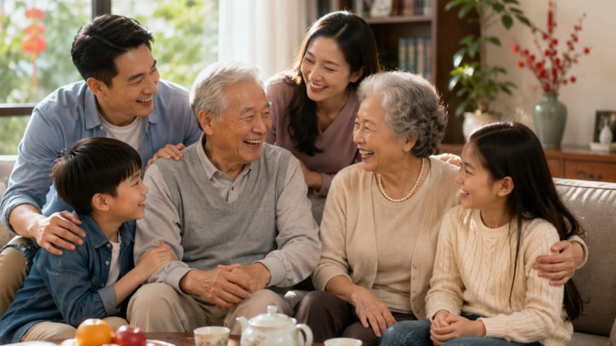 Tuổi già vui vẻ cùng con cháu