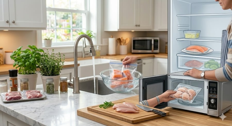 Thả con gà đã bỏ bao bì vào nồi nước vừa pha. Đảm bảo nước ngập toàn bộ thân gà.