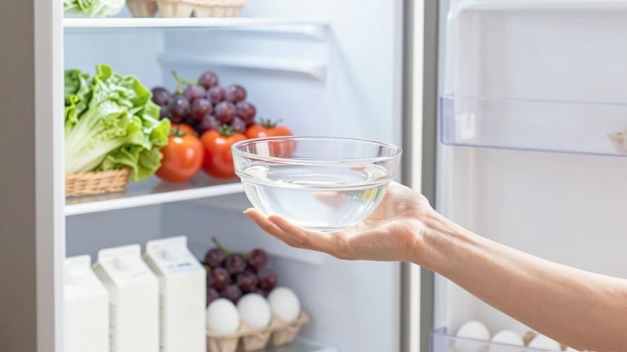 Đặt bát giấm trắng trong tủ lạnh giúp khử mùi hôi một cách hiệu quả, không làm ảnh hưởng đến các thực phẩm khác.