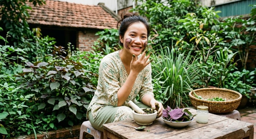 Theo các nghiên cứu khoa học, lá tía tô không chỉ là một loại rau gia vị thông thường mà còn chứa hàm lượng lớn các dưỡng chất quý giá cho làn da:    