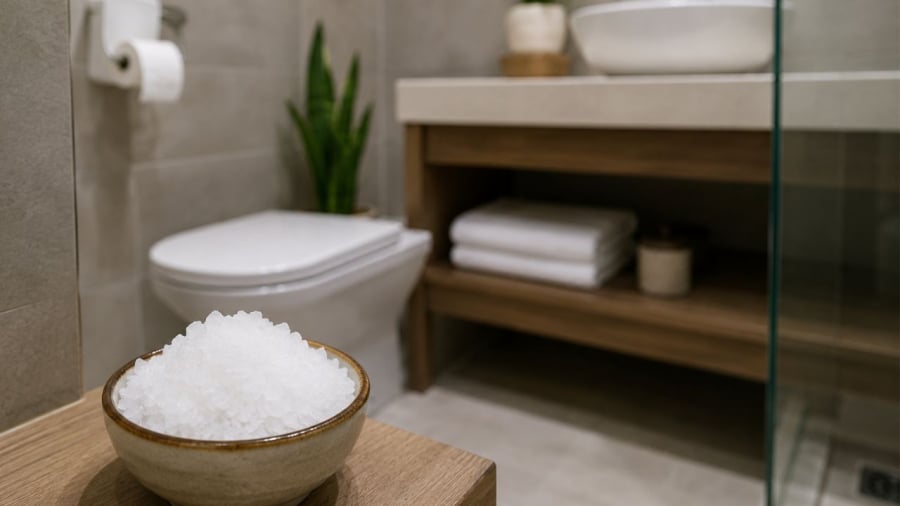 Muối giúp giảm hơi ẩm trong nhà vệ sinh