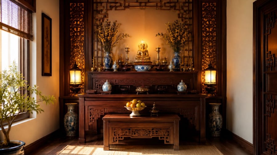 Ánh sáng quá mạnh khiến cho ban thờ mất sự trang nghiêm