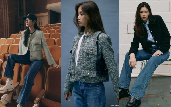 Một trong những công thức được yêu thích nhất hiện nay là kết hợp áo tweed xám cùng quần jeans.