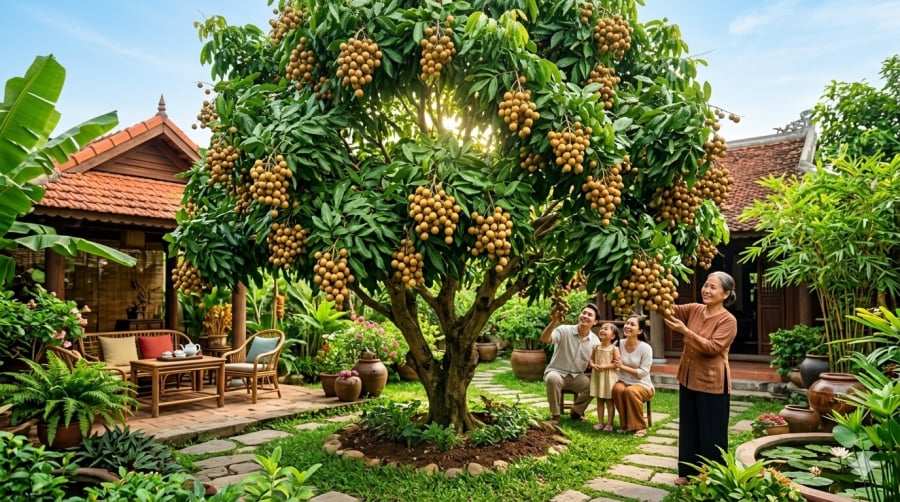 Nhãn có chiều cao vừa phải, dễ chăm sóc và thuận tiện hơn trong quá trình thu hoạch quả.