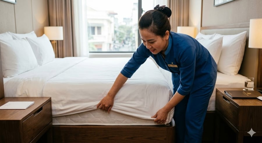Bạn có để ý cách khăn giấy được gấp hình tam giác hay logo khăn tắm luôn hướng ra ngoài? 