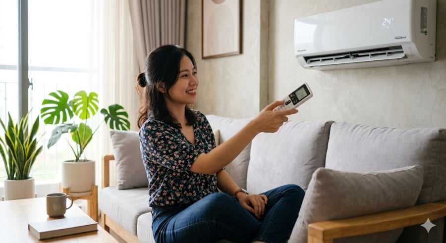 Khi độ ẩm không khí trên 60%, hãy chuyển điều hòa sang chế độ hút ẩm (biểu tượng hình giọt nước). 