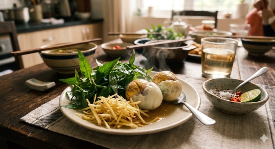 Trứng vịt lộn là món ăn quen thuộc, nổi bật với hàm lượng năng lượng và protein cao.