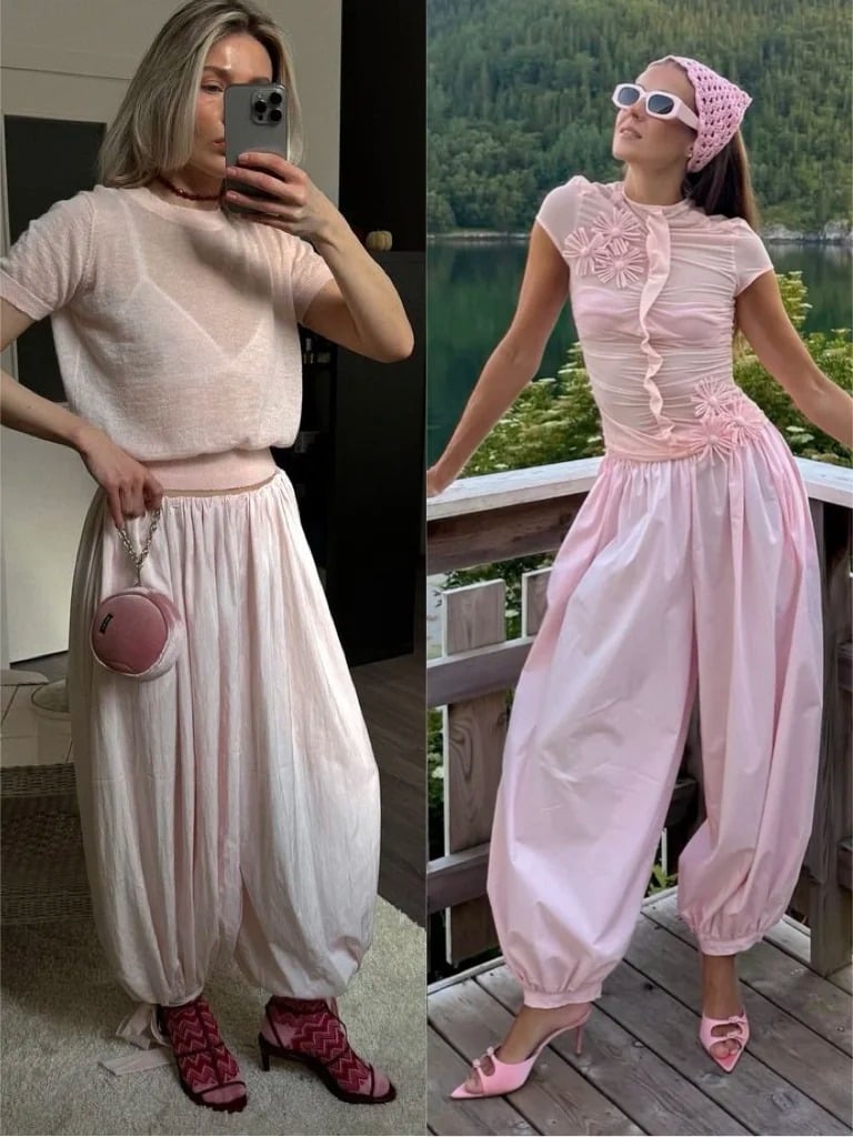 Những bản phối được yêu thích nhất thường lựa chọn chiếc quần hồng làm điểm nhấn chính, trong khi các món đồ còn lại giữ màu sắc đơn giản. 