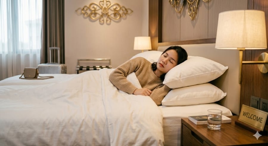 Việc kê gối quá cao khiến cột sống cổ bị gập cong, tạo áp lực lớn lên các nhóm cơ và dây chằng vùng cổ.
