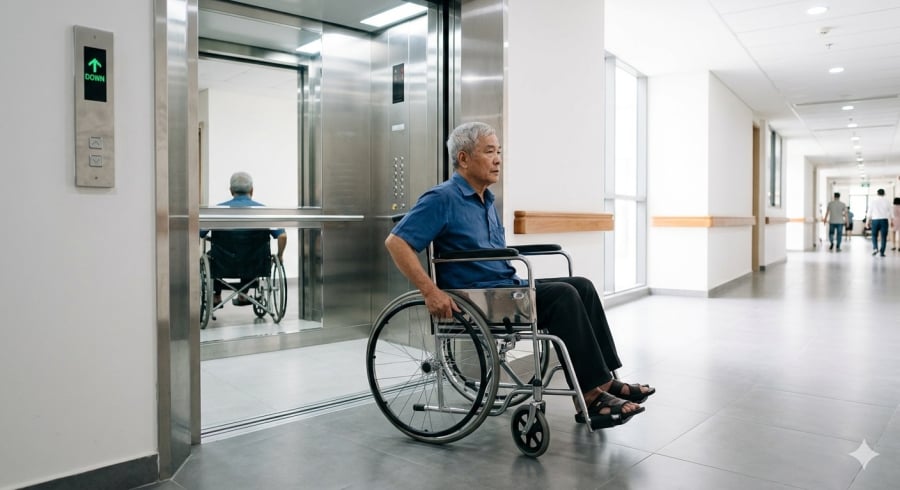 Gương trong thang máy còn hỗ trợ người sử dụng xe lăn quan sát phía sau, giúp việc di chuyển an toàn và thuận tiện hơn.