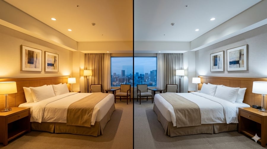 Chỉ cần thay đổi màu sắc ánh sáng cũng có thể tạo nên sự khác biệt lớn về cảm giác thoải mái và trải nghiệm của khách lưu trú.