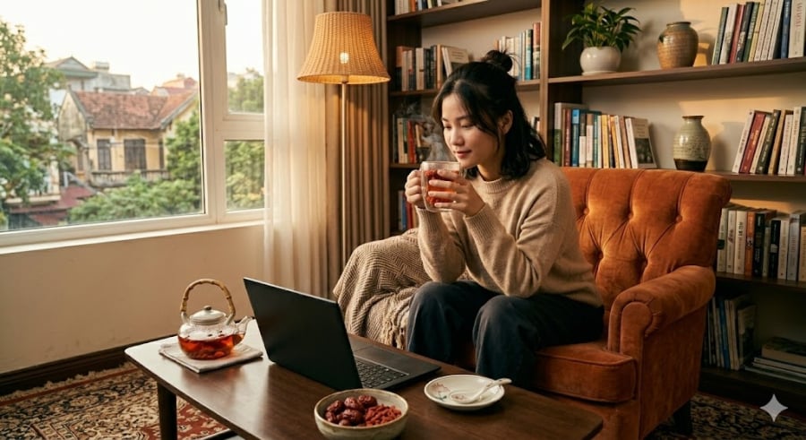 Không khó để bắt gặp những bình giữ nhiệt chứa trà táo đỏ kỷ tử tại các văn phòng. 