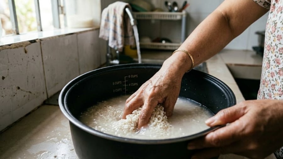 Vo gạo trước khi nấu cơm giúp loại bỏ tạp chất trong gạo.