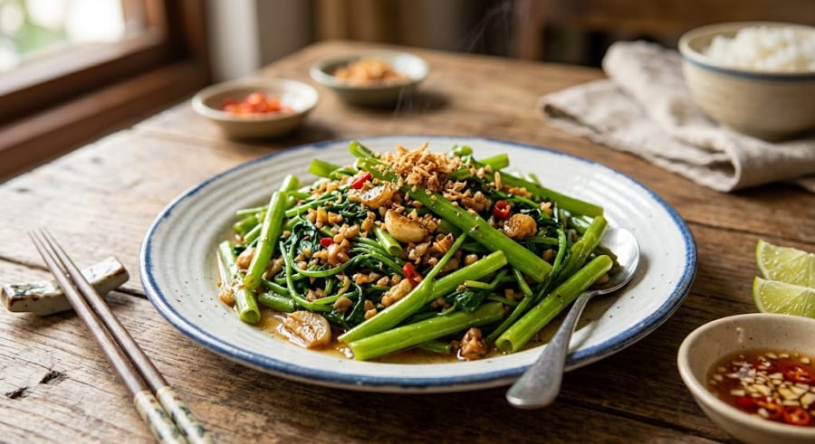 Để món rau muống xào đạt chuẩn 