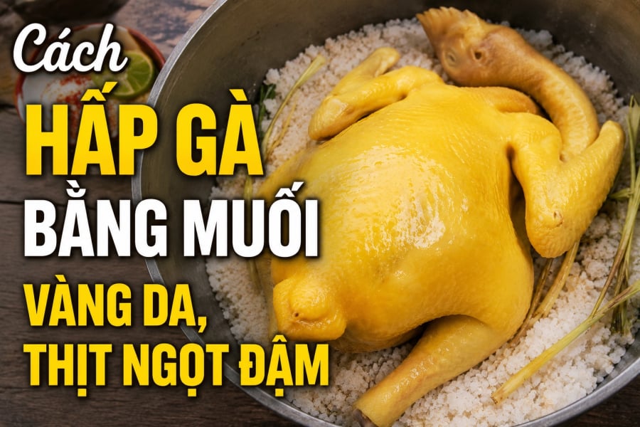 Cách hấp gà bằng muối, vàng da, thịt ngọt đậm