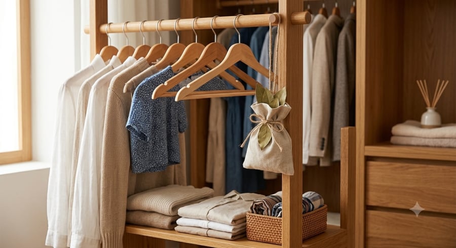 Túi lá nguyệt quế khô giúp tạo hương thơm tự nhiên và giữ tủ quần áo luôn dễ chịu.