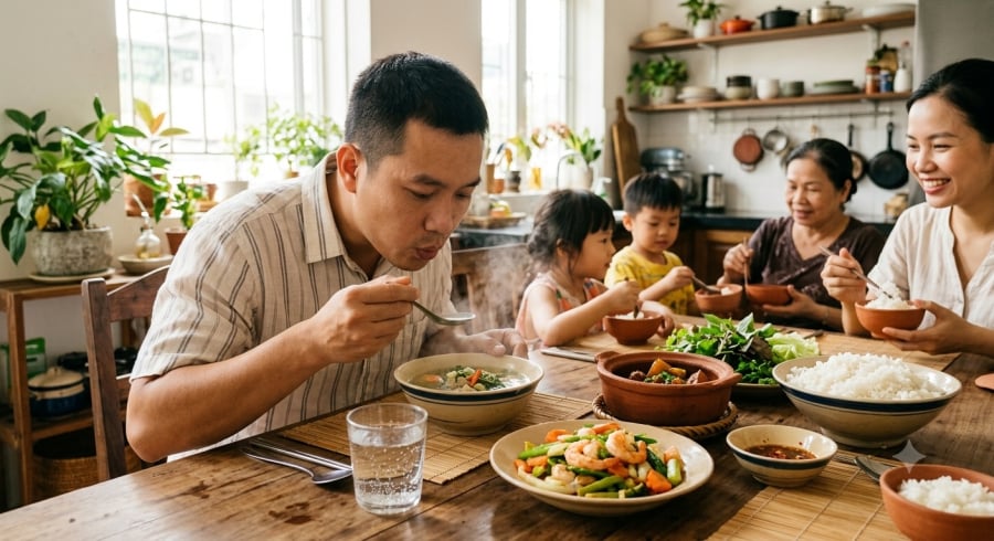 Để thức ăn nguội bớt trước khi sử dụng là thói quen đơn giản giúp hạn chế kích thích và tổn thương niêm mạc đường tiêu hóa.