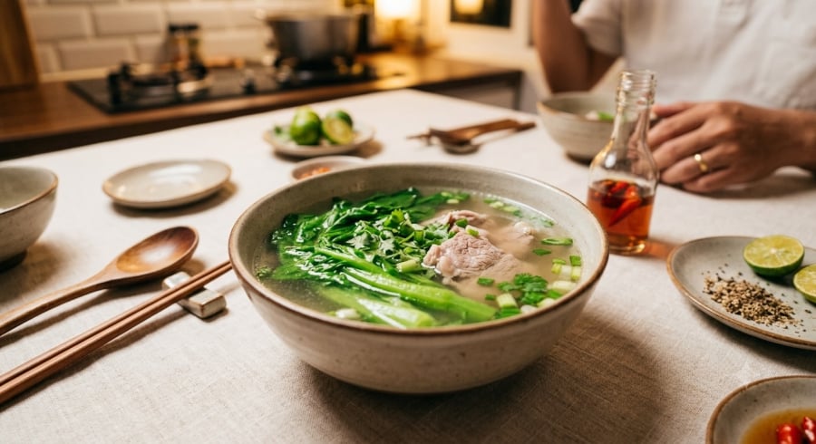 Sử dụng đúng cách giúp nước luộc thịt trở thành món canh thanh nhẹ và an toàn hơn.