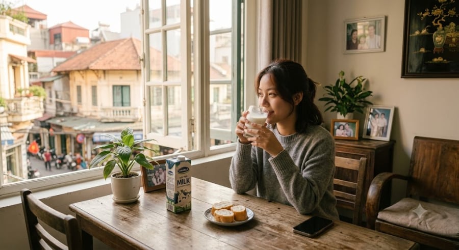 Thay vì uống sữa khi bụng đói ngay khi vừa thức dậy, thời điểm lý tưởng nhất là sau bữa sáng khoảng 1-2 tiếng.    